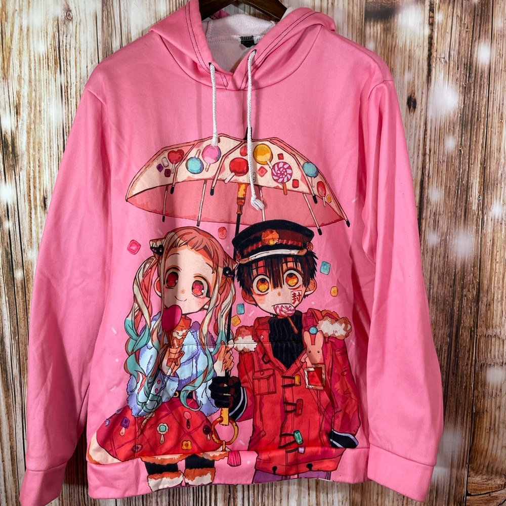 Anime Toilet Bound Hanko-Kun Size Large Graphic Sweatshirt Hoodie Pink